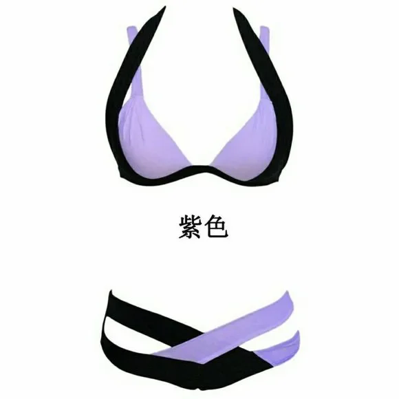 Purple  sexy Bandage Swimsuit Strappy Swimwear - Picture 2 of 5